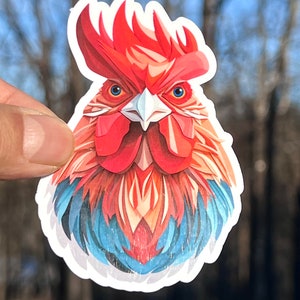 Rooster Sticker | Chicken Vinyl Sticker | Farmer Gift | 4H Club Gift | For Water Bottles | Geometric Rooster | Colorful Chicken Sticker