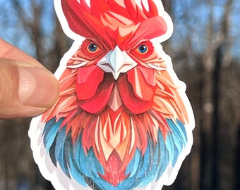 Geometric Rooster Sticker: Colorful Chicken Vinyl Stickers