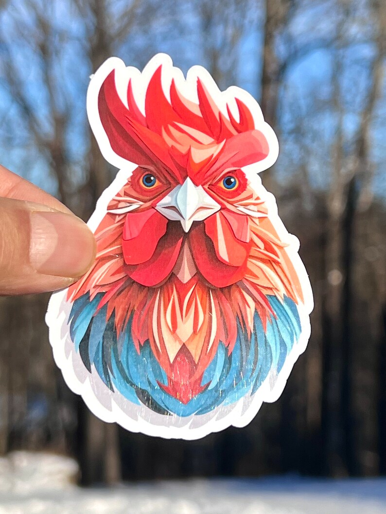 Geometric Rooster Sticker: Colorful Chicken Vinyl Stickers - Etsy