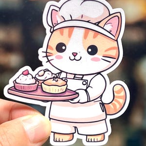 Pastry Chef Cat Sticker: Kawaii Waterproof Vinyl Sticker