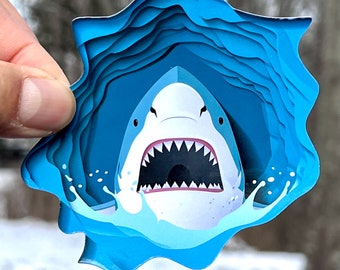 Shark Attack Sticker | Shark Busting Out Sticker | Waterproof Vinyl Sticker | Shark Week | Shark Lovers | Water Bottle Sticker