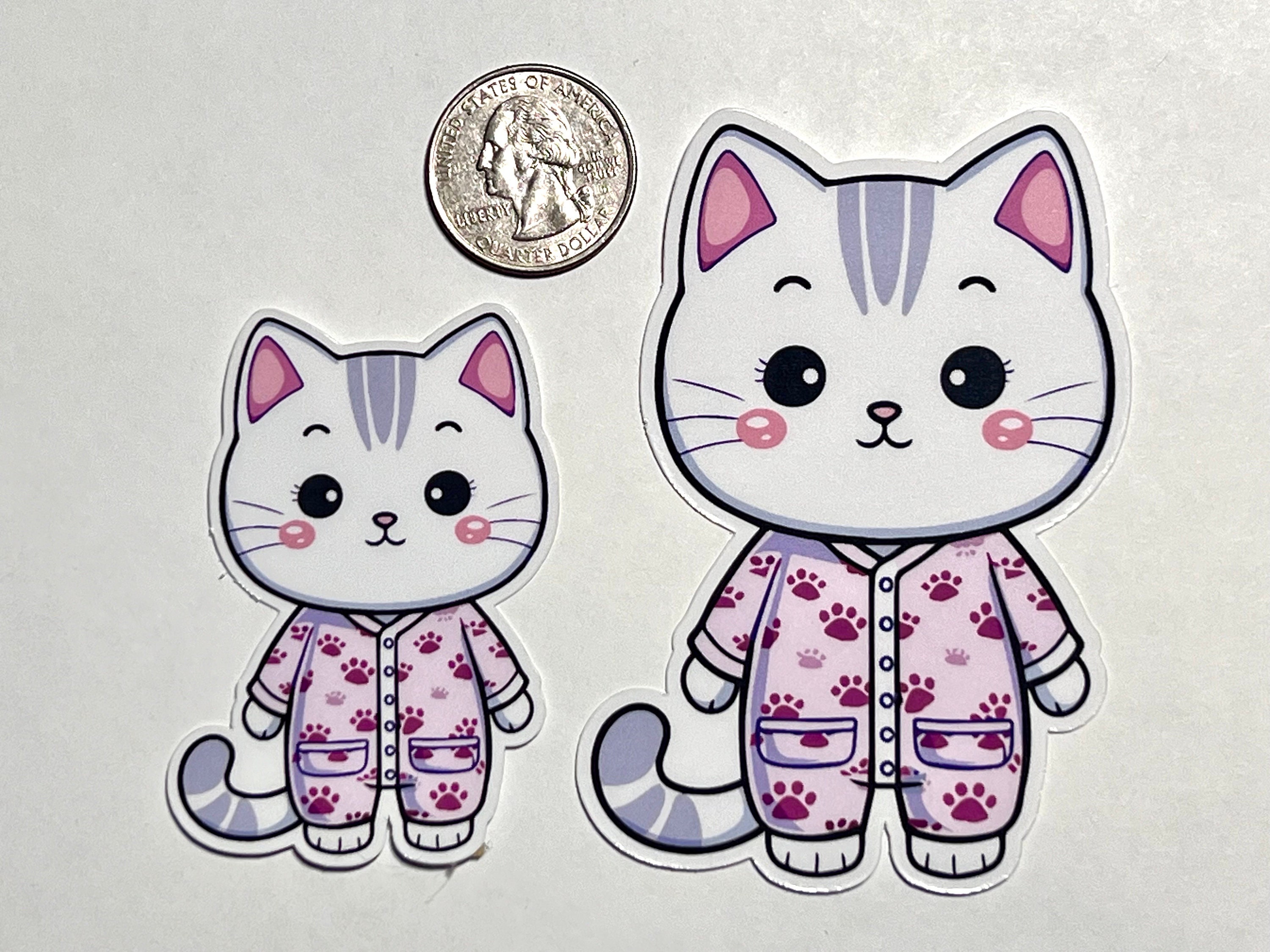Pajama Kitty Sticker: Kawaii Laminated Vinyl Cat Decal - Etsy
