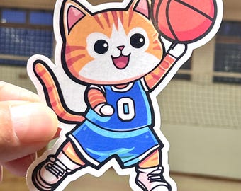 Basketball Layup Cat Sticker | Basketball Kitty | Kawaii Basketball Layup Cat Sticker | Basketball Kitty | Kawaii