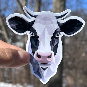 Cow Sticker | Cow Cattle Vinyl Sticker | Dairy Farmer Gift | 4H Club Gift | For Water Bottles | Geometric Cow | Holstein Dairy Cow