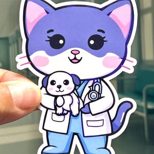 Veterinarian Cat Sticker: Pet Doctor, Animal Care Vinyl Sticker