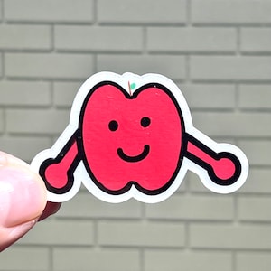 Mr. Apple- Happy Cartoon Apple. Waterproof Vinyl Sticker. Fruit sticker for water bottles, laptops, and lunchboxes | Kids Art