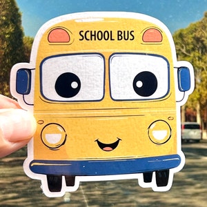 Retro Yellow School Bus Vinyl Sticker: Handmade Laminated Sticker