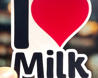 I Heart Milk Vinyl Sticker: Laminated Water Bottle Sticker