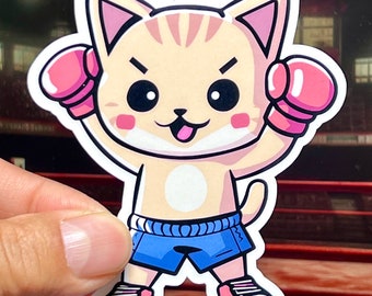 Boxing Cat Waterproof Vinyl Sticker for Gym Water Bottles Laptops and Athlete Gifts