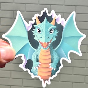 Green Dragon Sticker | Dragon Breaking Through Wall Sticker |  Waterproof Vinyl Sticker | Fun Lunch Box & Water Bottle Sticker | Fantasy