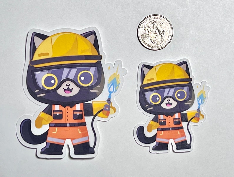 Welder Cat Sticker | Cute Construction Cat in Hard Hat Sticker | Welding Cat | Water Bottle Sticker | Kawaii Design | Metal Worker bild 2