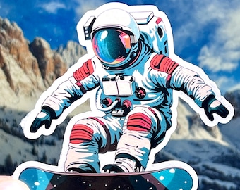 Astronaut on Snowboard Sticker | Snowboarding Astronaut Vinyl Sticker | Space Theme | Snowboard Helmet Sticker | Spaceman Snowboarder