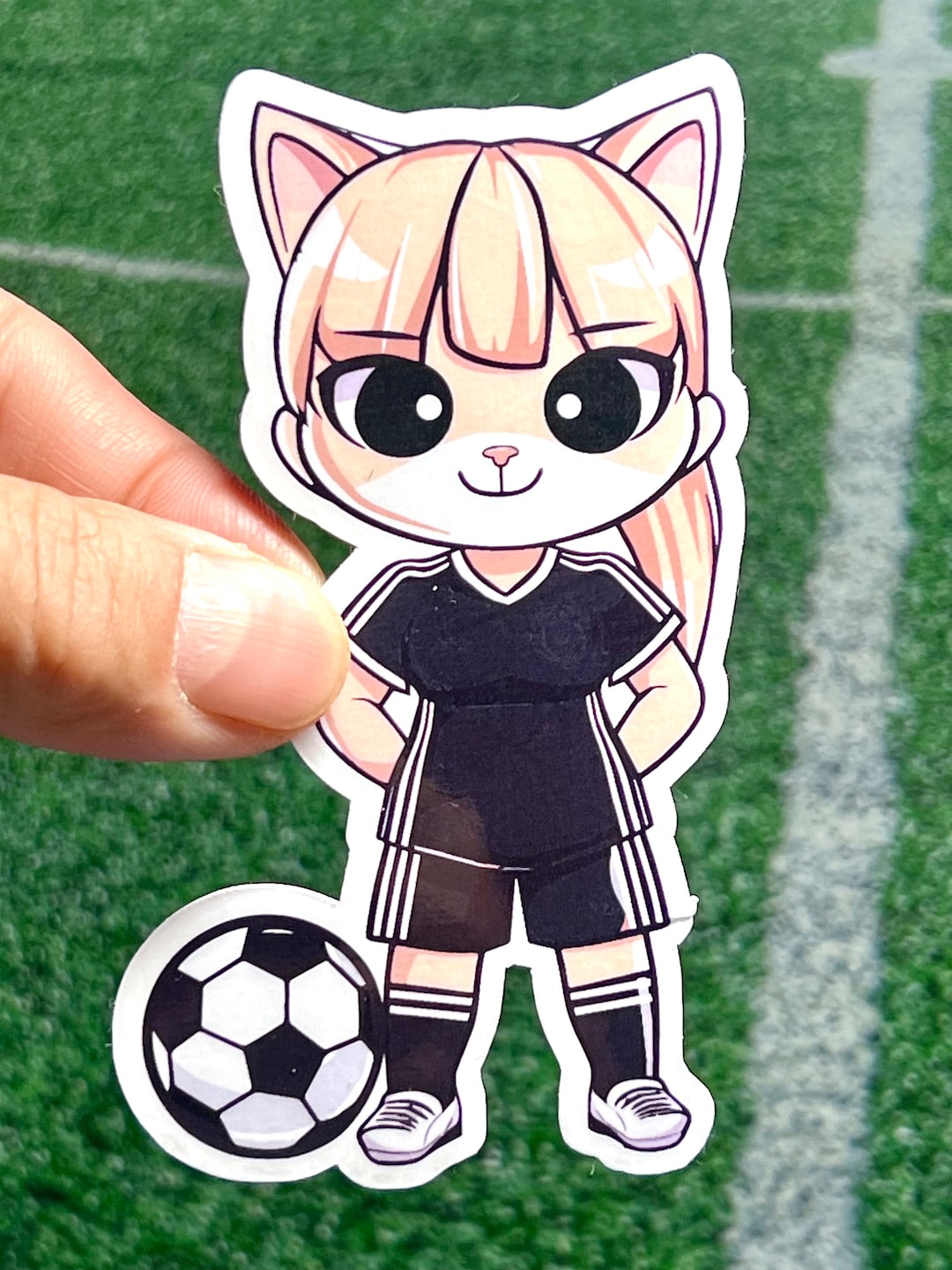 Soccer Girl Cat Sticker | Football Girl Cat Vinyl Sticker | Kawaii ...