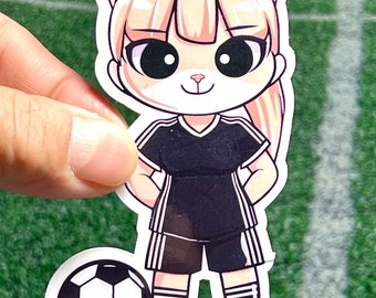 Soccer Girl Cat Vinyl Sticker: Kawaii Waterproof Sticker