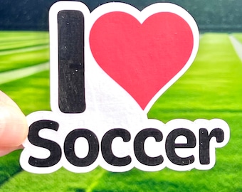I Heart Soccer Sticker: Laminated Vinyl Sticker for Water Bottles