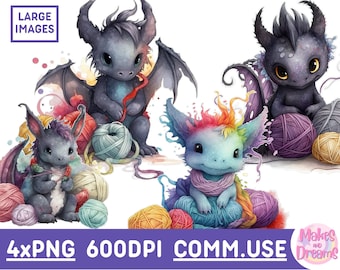 Yarn Clipart Crochet Watercolor Dragon Image Crochet Clipart Knitting Image for Commercial use Digital Image Clip-Art Sublimation design