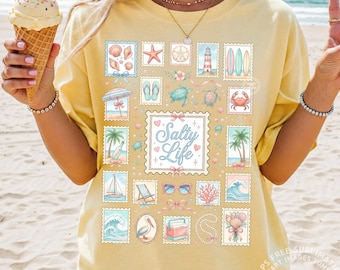 Salty Life PNG, Preppy Beach Vacation Shirt Design, Vintage Stamp Beachy Sublimation PNG, Summer Ocean Girl Trendy Png Dtf Digital Download