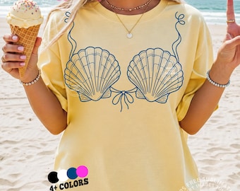Shell Bra Bikini Png, Funny Girl Beach Shirt Sublimation Design, Coastal Summer Png Coastal Babe Summer Graphic Vacation Tee Dtf Digital