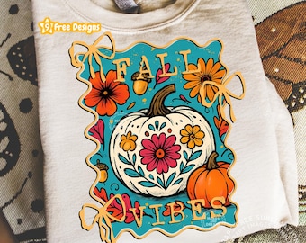 Floral Fall Pumpkin Png, Boho Pumpkin Coquette Png Vintage Autumn Shirt Design Retro Halloween Flowers Sublimation Design Pumpkin Spice Dtf