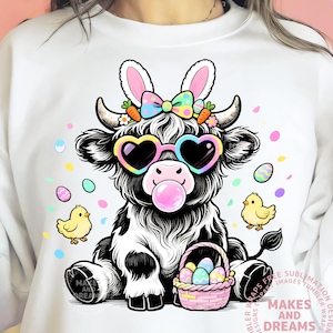 Highland Cow Easter Png Design Cue Easter Egg Png Floral Highlander Cow Preppy Tshirt Png Easter Cow Sublimation Design Dtf Digital Download