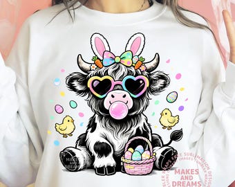 Highland Kuh Ostern Png Design Cue Osterei Png Floral Highlander Kuh Preppy Tshirt Png Ostern Kuh Sublimation Design Dtf Digital Download