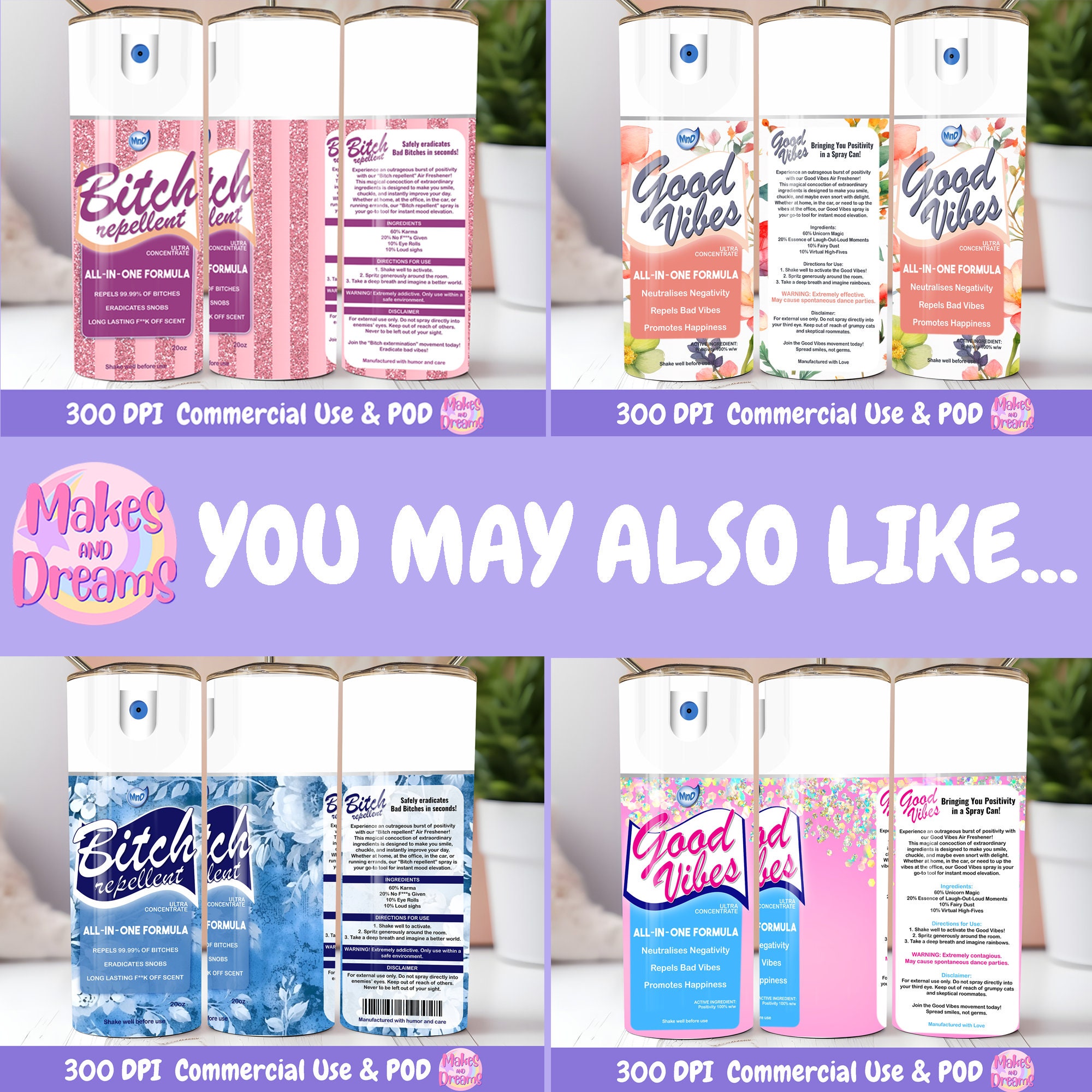 Bitch Repellent Spray Tumbler Wrap Sublimation Image for 20oz Skinny ...