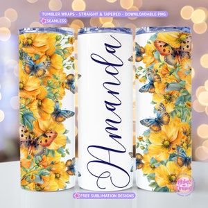 Add Your Own Name Tumbler Wrap PNG 20oz Skinny Tumbler Sublimation Designs, Floral Tumbler png Digital Download png Custom name tumbler wrap