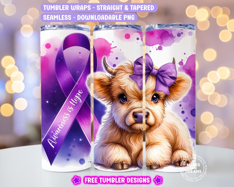 Purple Ribbon Png Alzheimer's Disease Awareness Tumbler Wrap 20oz