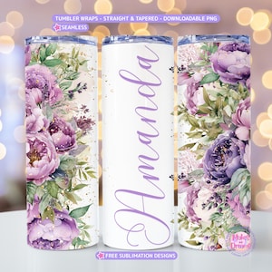 Add Your Own Name Tumbler Wrap PNG 20oz Skinny Tumbler Sublimation Designs, Floral Tumbler png Digital Download png Custom name tumbler wrap