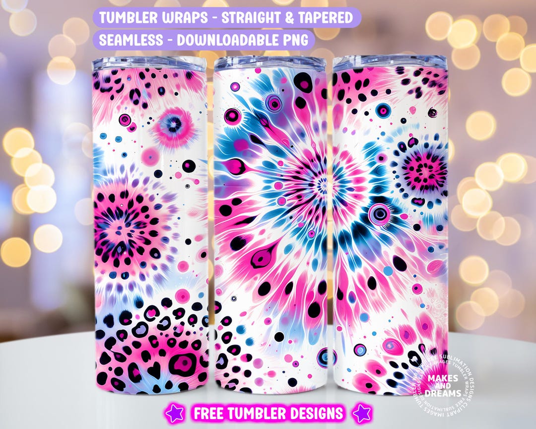 Tie Dye Tumbler Wrap PNG, Pink Leopard Print 20 Oz Sublimation Skinny ...
