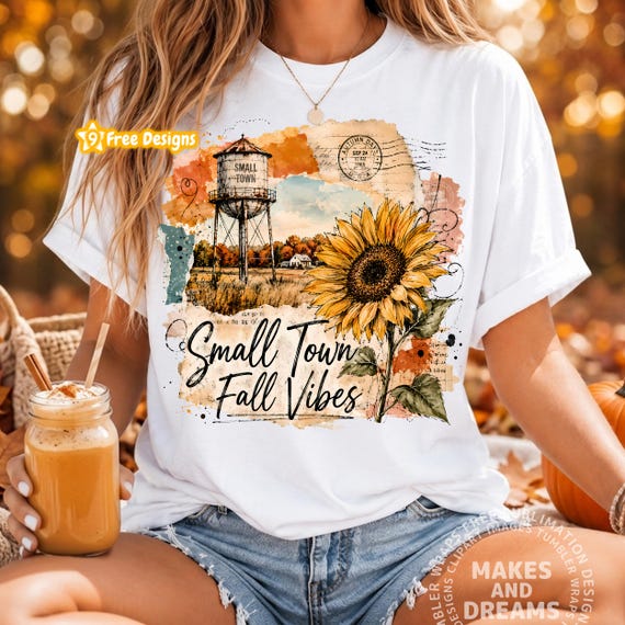 Small Town Fall Vibes Png, Western Country Girl Sublimation Design, Autumn Floral Southern Town Girl Trendy Png Design For Shirt Digital
