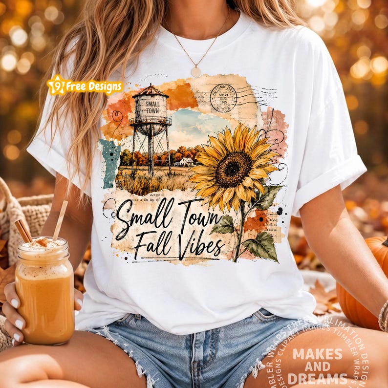 Small Town Fall Vibes Png, Western Country Girl Sublimation Design, Autumn Floral Southern Town Girl Trendy Png Design For Shirt Digital image 1