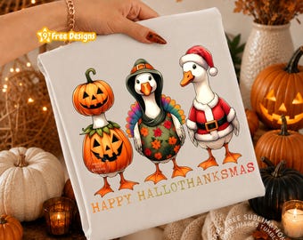 Happy Hallothanksmas Goose Png Sublimation Design Dtf Dtg Hallothanksmas Shirt Png Fall Shirt Design Halloween Thanksgiving Christmas Png
