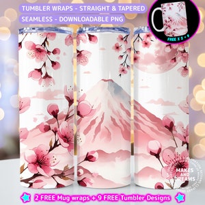 Sakura Nature Tumbler Wrap, 20oz Skinny Sublimation Design, Cherry Blossom Tree png Japan Sublimation Design, Japanese Floral Spring Tumbler