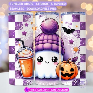 Halloween niedlich gruselige Tumbler Wrap, lustige Herbst 20 Unzen Tumbler Sublimation Design, Cute Ghost Digital Download Pastell Halloween Tumbler Design