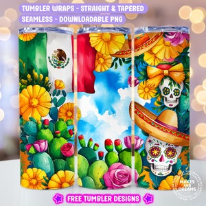 Latino Sublimation Tumbler Design Mexican Flag Floral Tumbler Wrap 20oz Skinny Tumbler PNG Watercolor Mexican Flag Art Latino PNG Digital