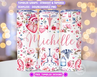 Nurse Tumbler Wrap Add Name Medical Tumbler 20 oz Skinny Sublimation Design Personalized Healthcare Tumbler Doctor Tumbler Wrap Medicine Png
