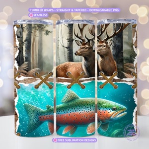 Fishing And Deer Camo Seamless Tumbler Wrap 20oz Skinny Tumbler Sublimation, Hunting Season Straight Tapered Tumbler PNG Digital Download