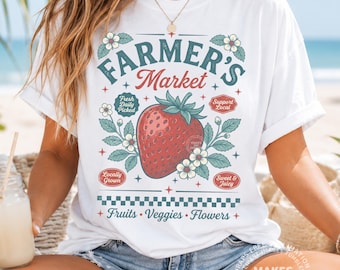 Farmer’s Market PNG, Retro Strawberry PNG, Vintage Fruit Shirt Design, Strawberry Sublimation Design Cottagecore Summer Dtf Digital Download