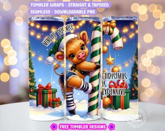 Funny Christmas Highland Cow Tumbler Wrap, Funny Christmas Santa 20oz Skinny Sublimation Tumbler Design Png