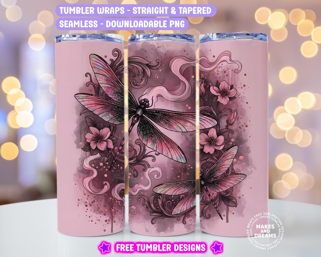 Dragonfly Sublimation Tumbler Wrap Seamless, Pink Dragonflies 20 Oz ...