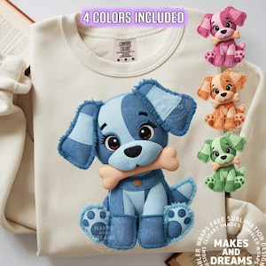 Denim Patchwork Hund PNG Söt Valp Sublimeringsdesign Jean Hund Digital Nedladdning Western Hundskjorta Design Dtf Dtg Grafik