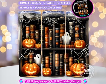 Book Lover Halloween Ghost 20 oz Skinny Tumbler Sublimation Design, Halloween Tumbler Wrap, Spooky PNG, Trendy PNG, Digital Download