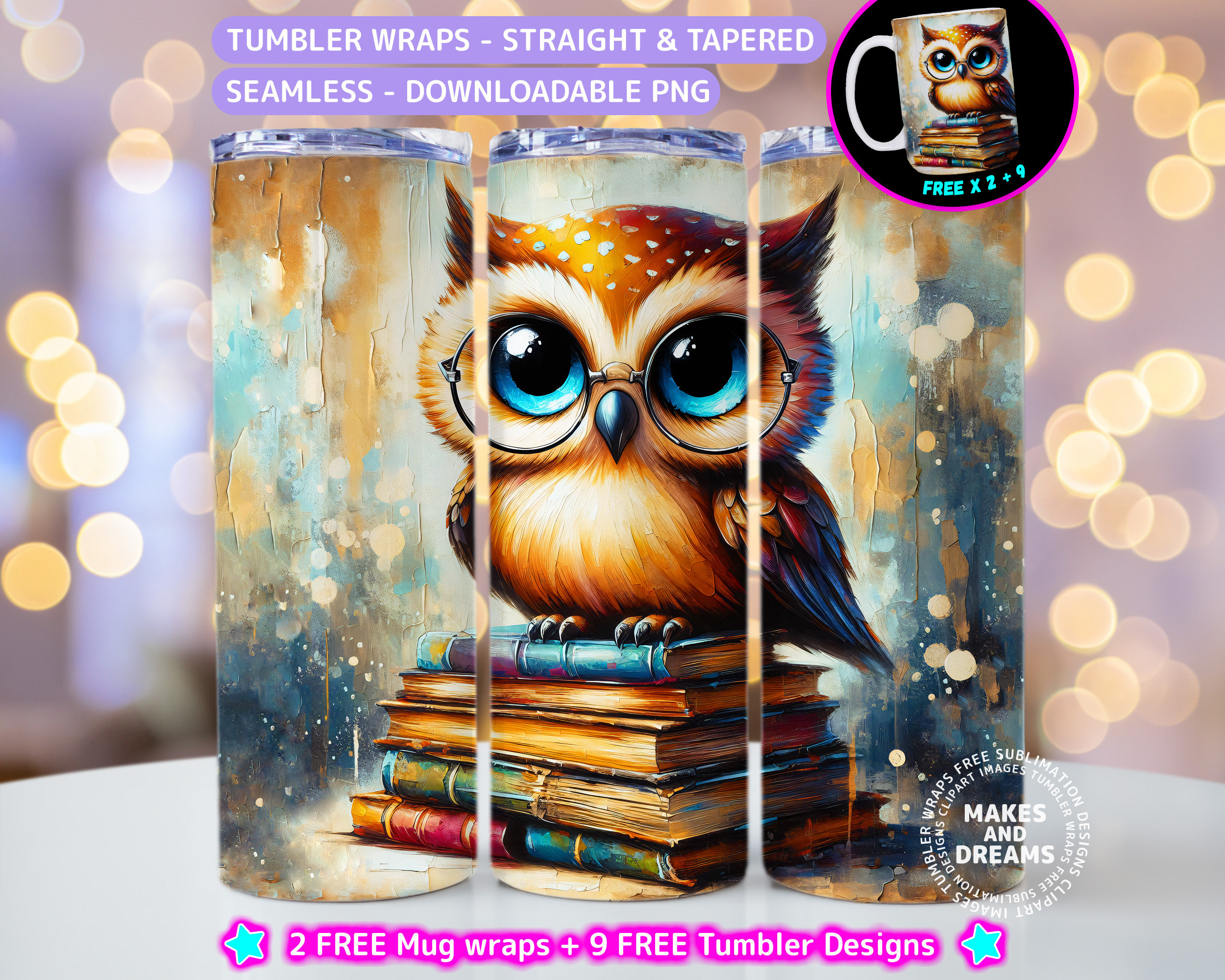 Book Lover Tumbler Wrap, Owl Books PNG, Tumbler Wrap For Reader, Library Gifts 20oz Tumbler Sublimat