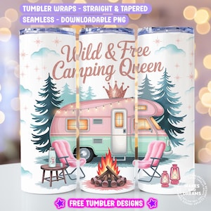 Camping Queen Tumbler Wrap 20 oz Skinny Design Png Camping Tumbler Wrap 20oz Camper Sublimation Tumbler Design Camping Lover Caravan Png Van