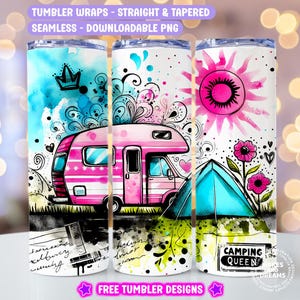 Camping Queen Tumbler Wrap 20 oz Skinny Design Png Camping Tumbler Wrap 20oz Camper Sublimation Tumbler Design Camping Lover Caravan Png Van