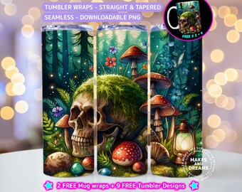 Skull Tumbler Wrap Mushroom Forest Png 20oz Skinny Sublimation Tumbler Design Seamless Straight Tapered Witchy Tumbler Wrap Digital Download