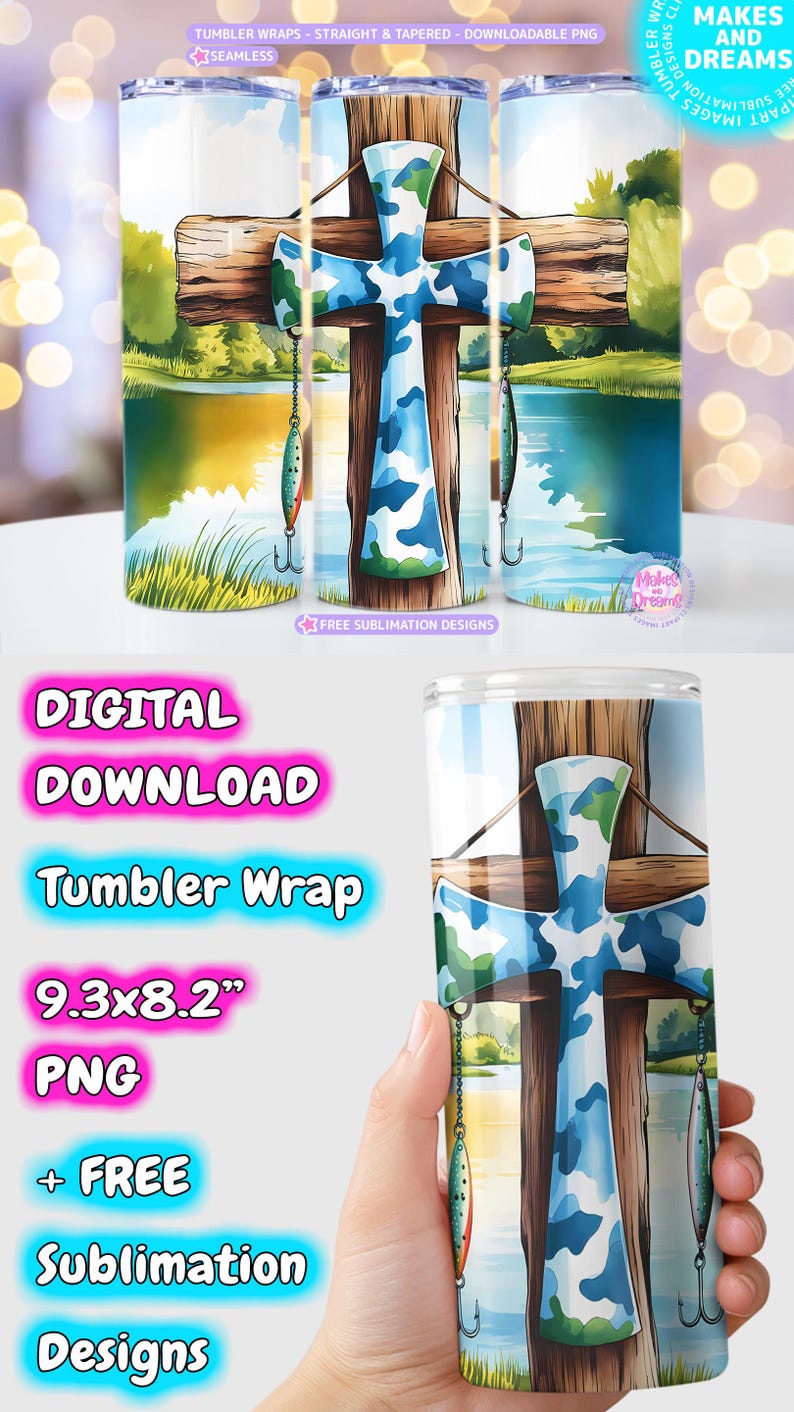 Camo Cross Fishing Tumbler Png Christian Fishers of Men 20oz Skinny ...