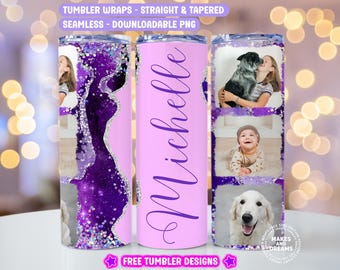 Photo tumbler wrap 20oz skinny tumbler photo design digital download Picture tumbler wrap Photo sublimation Glitter tumbler wrap Add Name