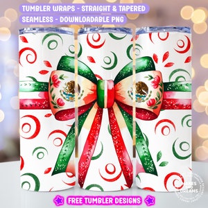 Latino Sublimation Tumbler Design, Mexican Flag Coquette Bow 20oz Tumbler Wrap PNG, Mexican Flag Art Latino PNG, Skinny Tumbler Download